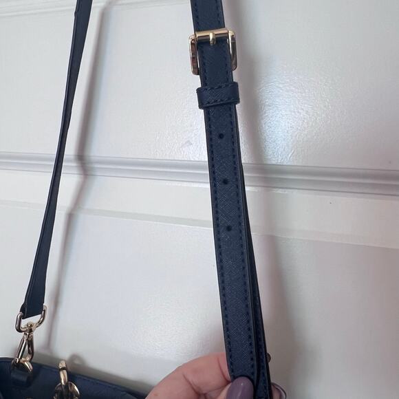 Michael Kors Navy Blue Saffiano Leather Cynthia Tote with Gold Hardware - Picture 3 of 16